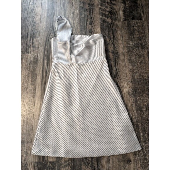 Banana Republic One Shoulder Satin Blue White Stripe Fit and Flare Dress size 8 - Picture 1 of 11